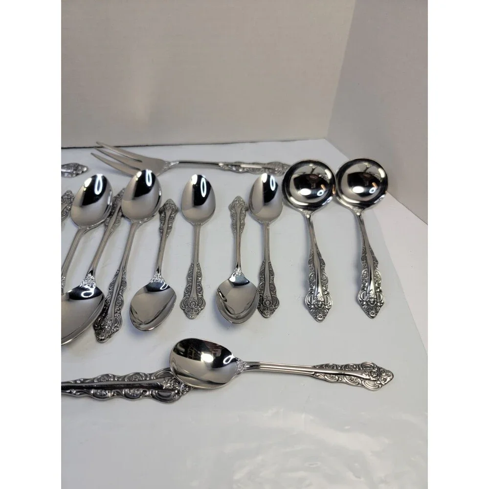 Olga Corsini EXCO Stainless Japan Flatware Lot 27 Floral Rose Serving Pieces